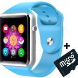 Smartwatch cu Telefon iUni A100i, BT, LCD 1.54 Inch, Camera, Albastru + Card MicroSD 4GB Cadou